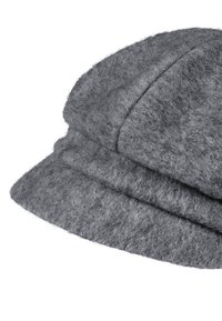 Gray wool felt bucket hat with a soft, textured surface and a slightly floppy brim.