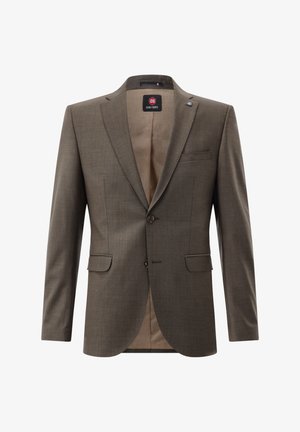 Brauner taillierter Blazer mit einem einzigen Knopfverschluss, linker Brusttasche und zwei vorderen Taschen; verfügt über ein glattes Innenfutter.