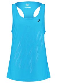Světlomodrý sportovní tank top z prodyšné látky, s designem racerback a jemným pruhovaným vzorem.