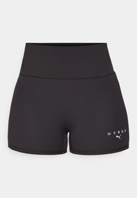 Fekete sport rövidnadrág rugalmas anyagból. Magas derék dizájn, fehér "HYROX" felirattal és logóval bal alsó részen. Sima tapintású.
