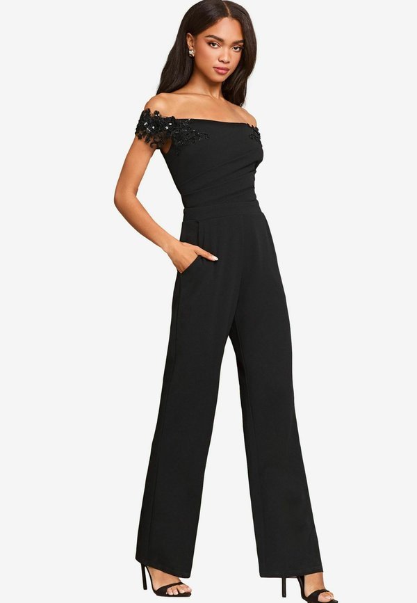 PETITE FIT - EMBELISHED 3D FLORAL TRIM BARDOT  - Jumpsuit