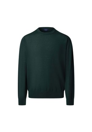 Mörkgrön crew-neck tröja i lättstickad kvalitet. Har långa ärmar och en åtsittande midja. Enkel design i en solid färg.