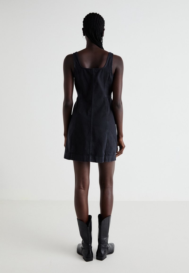 gap black denim dress Elegant Midi Length ruffles sleeve Twisted Wedding Guest Dresses with