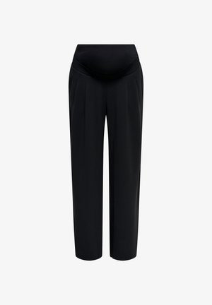Pantalon de maternité noir avec une taille haute et extensible et des jambes droites et amples.