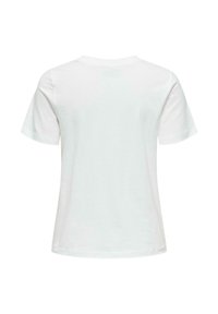 Short-sleeve, white t-shirt with a crew neck. Made of soft fabric. Simple design, no visible patterns or accents. Back view shown.
