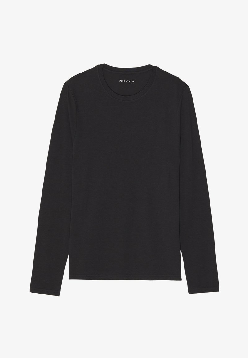 Black long-sleeve t-shirt made of soft, lightweight fabric. Features a round neckline and straight hem. No visible patterns or accents.