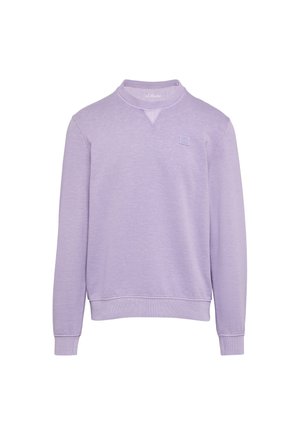 Lila sweatshirt met een ronde hals, lange mouwen en ribbelmanchetten. Kenmerkt zich door een klein logo op de bovenste linkerborst. Zachte textuur.