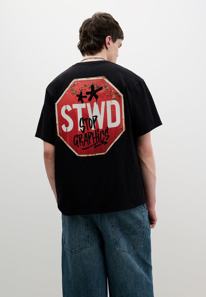 PULL&BEAR - STOP - Print T-shirt - black, Enlarge