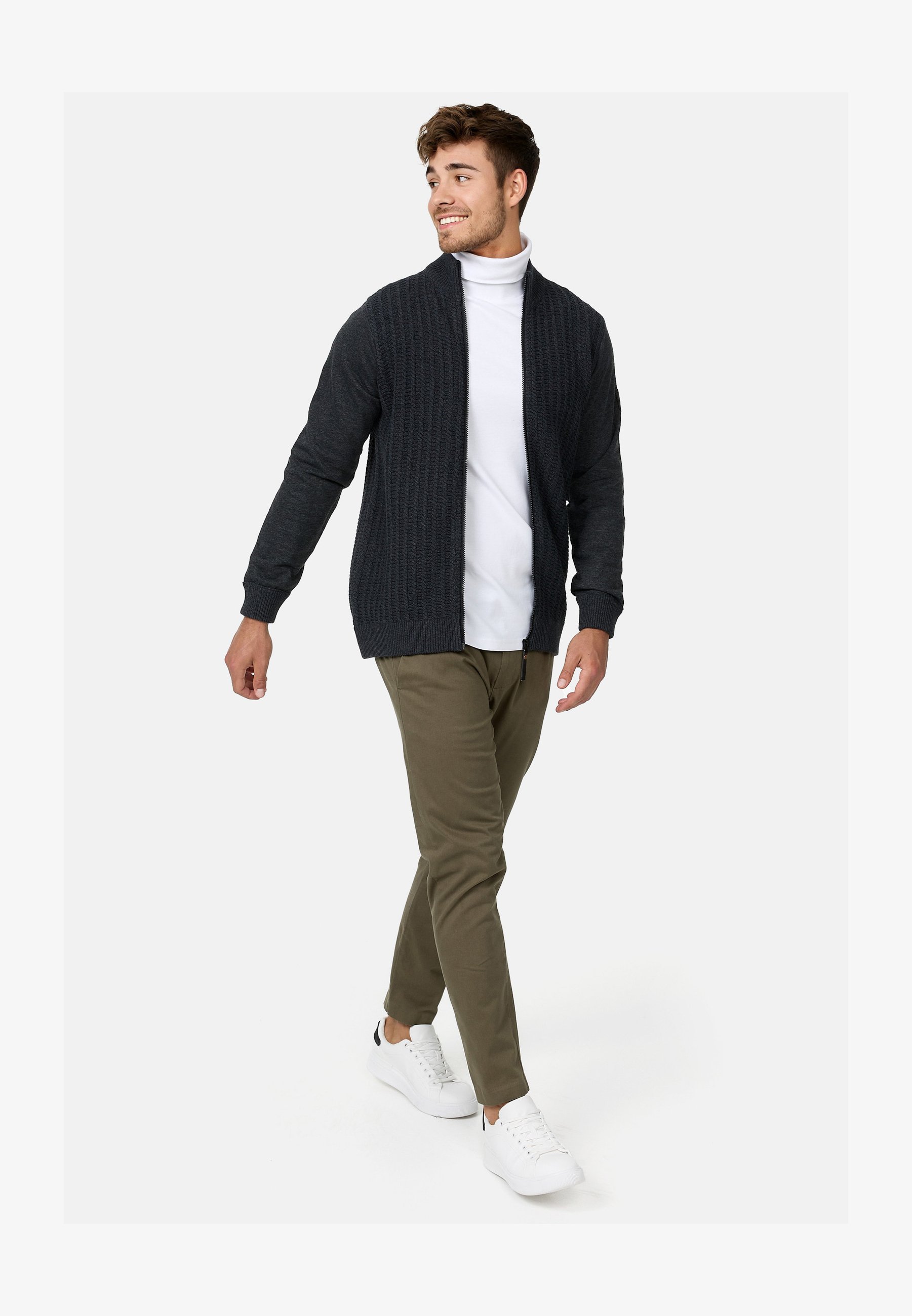 Indicode Uomo Cardigan INCason: Maglia Aperta Con Colletto Alto, Vestibilità Regolare, Lavabile In Lavatrice