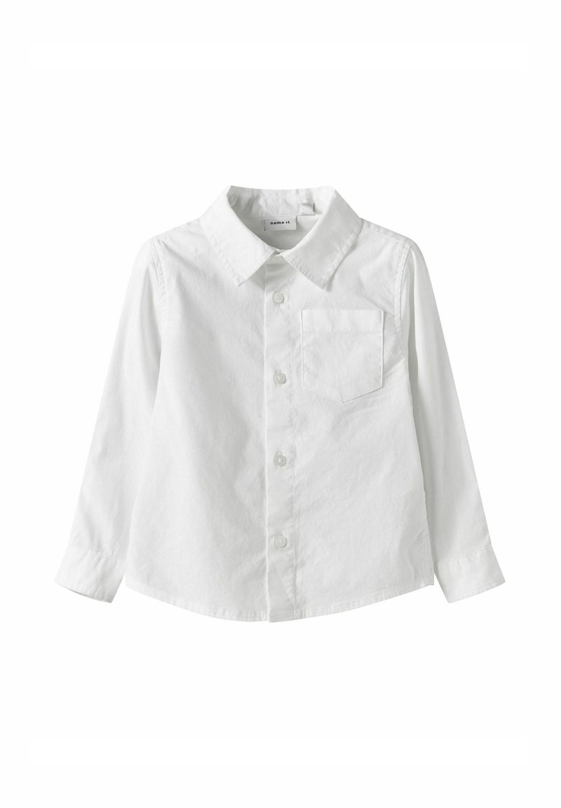 Witte lange mouw shirt van katoen met een puntkraag, knopen aan de voorkant en een borstzak. Gladde textuur zonder patronen.