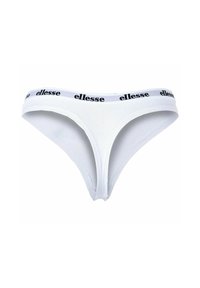 Perizoma bianco con elastico nero in vita su cui è stampato il nome del marchio "ellesse" in un motivo ripetuto. Tessuto di texture liscia.