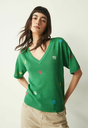 V-NECK GEM BUTTON - T-Shirt print - bright green shell