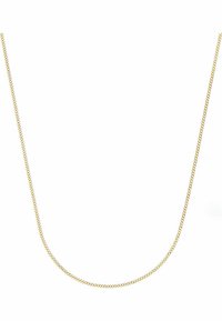 Guld kædedesign med en glat, skinnende overflade, der har et simpelt, ensartet design og en delikat, tynd profil.