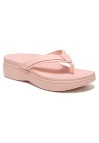 Roze flip-flop sandaal met een dikke, gevoerde zool, voorzien van twee dunne banden. Gladde textuur, minimalistisch ontwerp met een logo-accent.