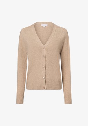 Beige cardigan van zacht tricot, met een v-hals, lange mouwen en zes knopen aan de voorkant. Geribbelde zoom en manchetten.