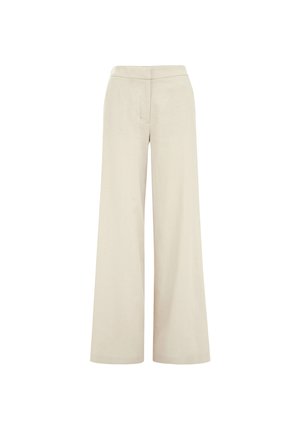 Weite Hosen aus einem hellbeigen Leinenmix. Sie verfügen über einen glatten Taillenbund und praktische Seitentaschen. Weiche Textur und minimalistisches Design.