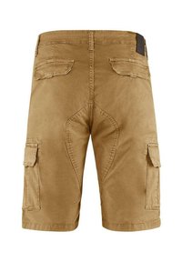 Berretti cargo color khaki realizzati in misto cotone, dotati di due tasche posteriori, due tasche laterali cargo e un design con cuciture rinforzate.