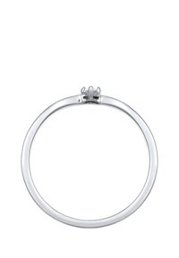 Sterling sølvring med en glat, rund skabelon. I centrum er der en prong-sat ædelsten. Poleret finish, minimalistisk design.