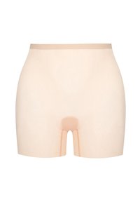 Shorts modellatori a vita alta color carne, realizzati in un tessuto morbido ed elasticizzato con un design senza cuciture e un pannello centrale rinforzato.