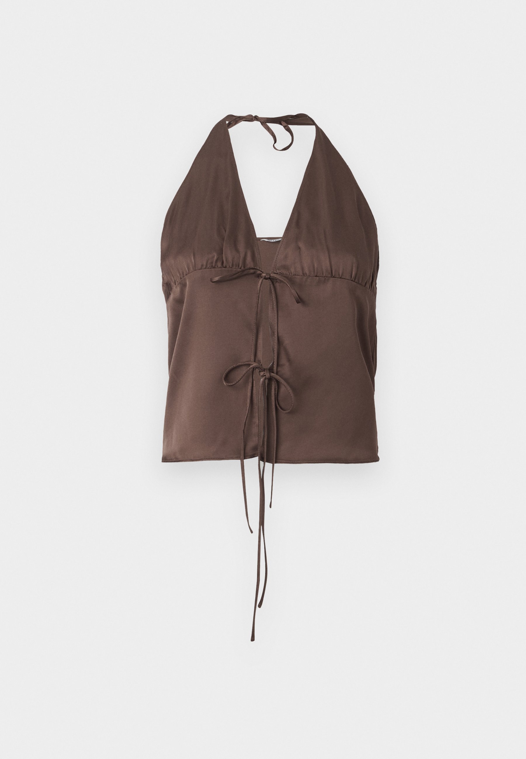 売れ筋商品|||ウィークデイ Tシャツ レディース トップス TIE-FRONT HALTERNECK - Top - dark brown tie-front halterneck top - Dark Brown | Weekday WW