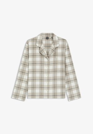 Langarm geruiten overhemd in zachte stof, met beige en witte ruiten en blauwe en bruine accenten, knoopsluiting en speciaal uitgesneden kraag.