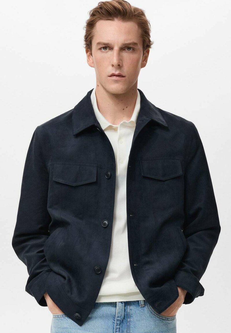 Mango - IMITATIELEREN BIKER - Übergangsjacke - marineblauw, Vergrößern