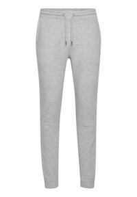 Grijze sweatpants met een trekkoord in de taille, zijzakken en ribbelboorden, gemaakt van zachte, ademende stof. Gladde textuur, taps toelopende pasvorm.