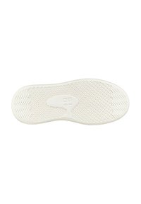 Suola di scarpa in gomma bianca con superficie testurizzata, caratterizzata da un motivo a spina di pesce e accenti geometrici per un maggiore grip e supporto.