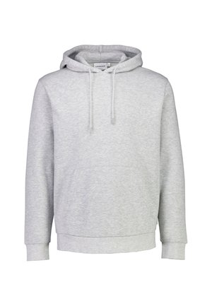 Haut à capuche gris clair en mélange de coton, avec une poche avant, des cordons de serrage réglables et des bords côtelés aux poignets et à l'ourlet.