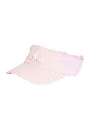 Visera deportiva rosa claro con ala curva y logotipo triangular blanco en la banda frontal.