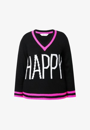 Angel of Style, PULLOVER, STRAIGHT FIT, HAPPY SCHRIFTZUG, LANGARM - Strickpullover - black