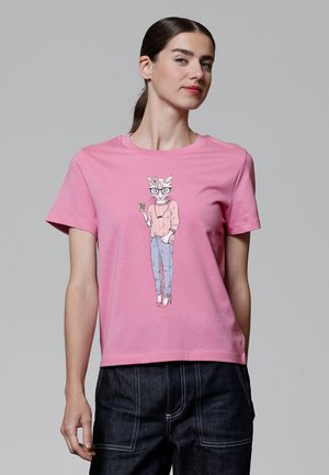 HIPSTER CAT WITH MOUSTACHE - T-shirt imprimé - bubble pink