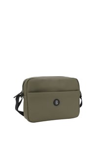 Borsa a tracolla verde impermeabile dal design elegante, con una tasca frontale, accessori neri e una tracolla regolabile per il massimo comfort.