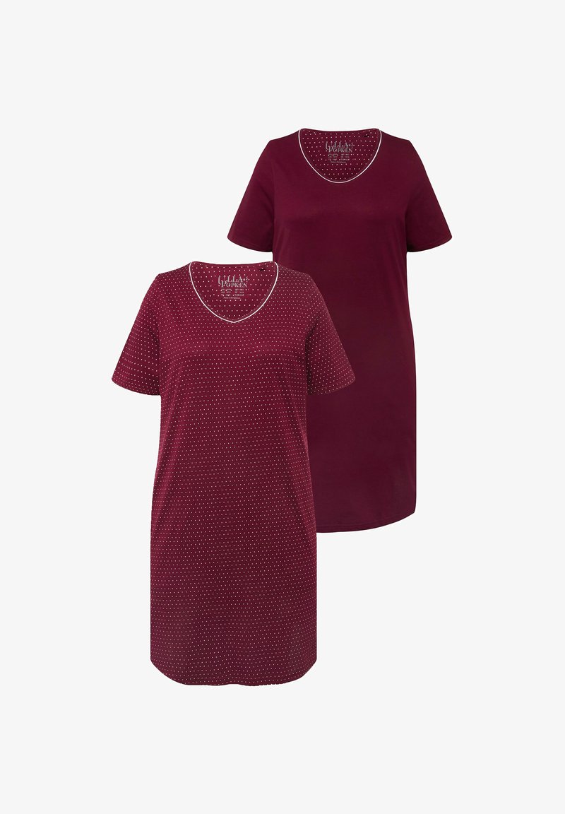Ulla Popken 2 PACK SHORT SLEEVE-DOT SOLID - Camisón - wine red