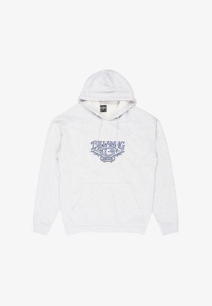 Sweat à capuche Billabong gris clair avec poche avant et texte bleu du logo indiquant "Billabong 73 1973 Australia" sur la poitrine.