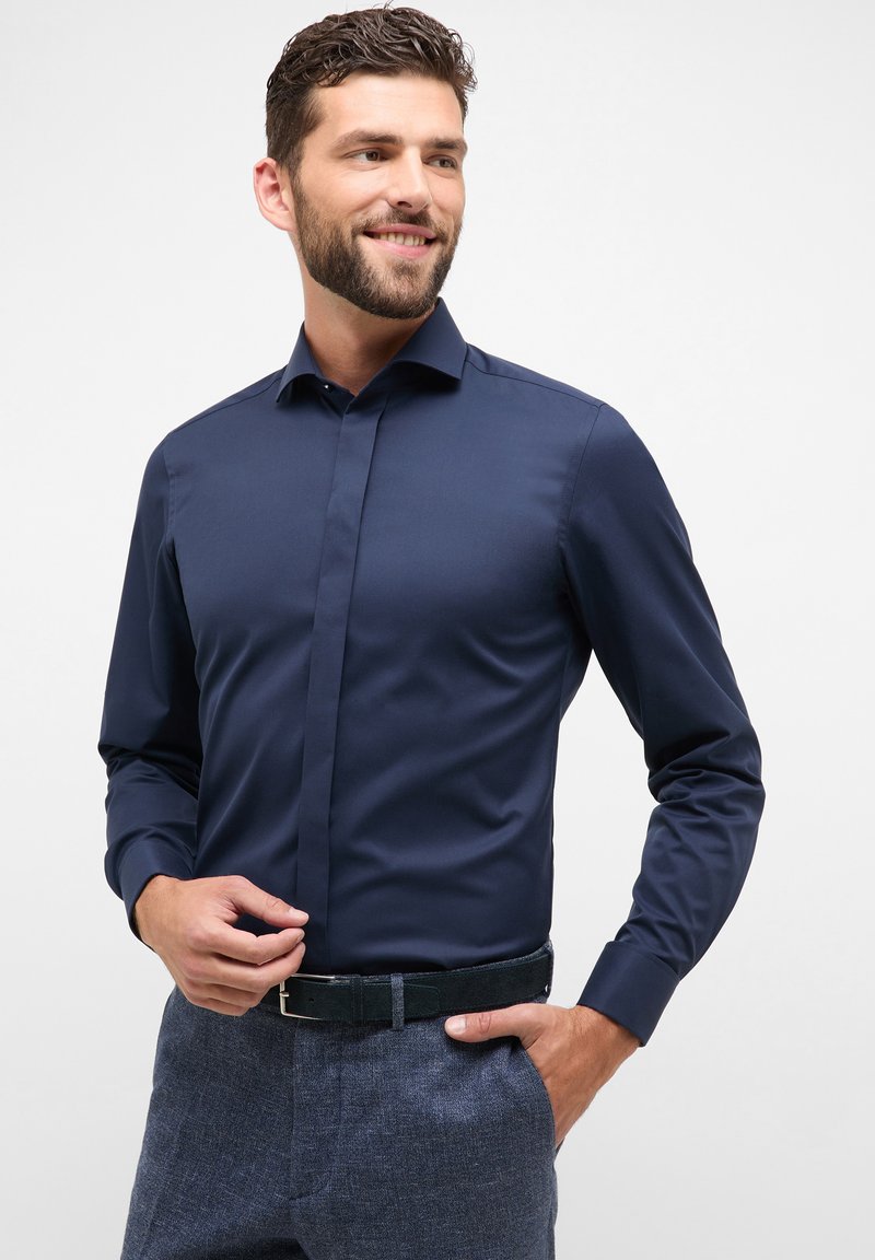 SLIM FIT Jersey Shirt in dunkelblau unifarben | dunkelblau | 40