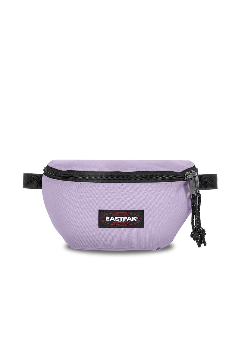 Světlé fialové ledvinky Eastpak s černým zipem, černým popruhem a nášivkou loga na předním středu.