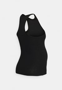 T-shirt de maternidade preta, feita de um tecido suave. Apresenta um decote redondo e um design de costas nadador, proporcionando elasticidade e conforto.