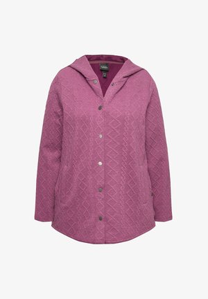 Lila, gemusterte Jacke mit Kapuze, aus einem strukturierten Stoff, mit Druckknöpfen und seitlichen Taschen. Lässige Passform mit langen Ärmeln.