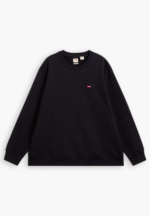 Schwarzer Sweatshirt mit Rundhalsausschnitt, langen Ärmeln und einem kleinen roten Logo auf der Brust. Hergestellt aus einem weichen, strukturierten Material.