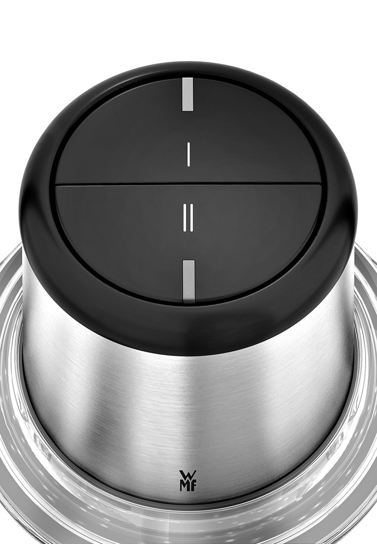 Zwarte ronde draaiknop met een roestvrijstalen basis, voorzien van twee verticale lijnen en een horizontale lijn, ontworpen voor nauwkeurige aanpassingen.