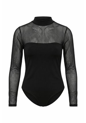 Ulla Popken, SHEER MESH SLEEVE TURTLENECK BODYSUIT - Blouse - black