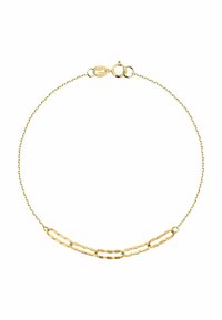 Guldarmband med växlade platta och rundade länkar, en delikat länkdesign och en säker karbinhake-lås.