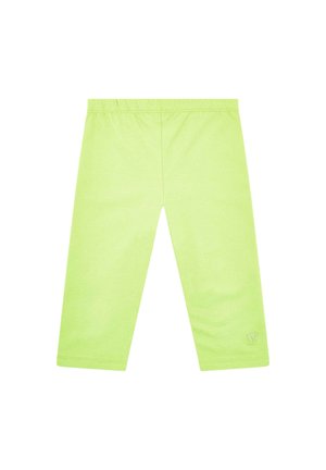 Neon green leggings made of stretch fabric, featuring an elastic waistband and a small logo on the lower leg. Slim fit and cropped length.