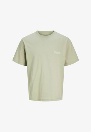 T-shirt vert clair à manches courtes en coton. Comprend un col rond et un petit texte "ORIGINALS" en blanc sur la partie gauche de la poitrine.