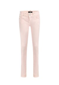 Světle růžové úzké džíny z bavlněné směsi, s pasem střední výšky, pětikapsovým designem a kovovými knoflíkovými detaily.