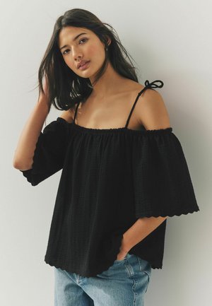REGULAR FIT - STRAPPY BARDOT SHORT SLEEVE - Blouse - black