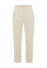 Light beige trousers made of cotton blend fabric. Tailored fit with a straight leg, belt loops, and front pockets. Minimal design.