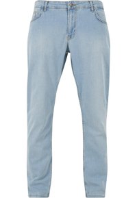 Vaaleansiniset farkut slim fit -malleissa, joissa on viisi taskua, nappisulku ja hienovarainen haalistunut pinta.