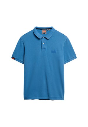Blaues kurzärmliges Poloshirt aus Baumwolle. Verfügt über einen klassischen Kragen, eine Drei-Knopf-Leiste und ein kleines gesticktes Logo auf der Brust.